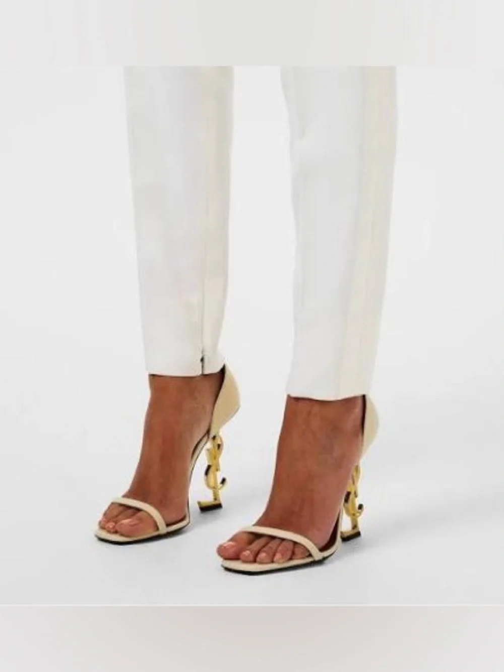 Saint Laurent Cream Opyum 110 YSL Logo Heel Sandal 38.5 8 - Picture 2 of 12